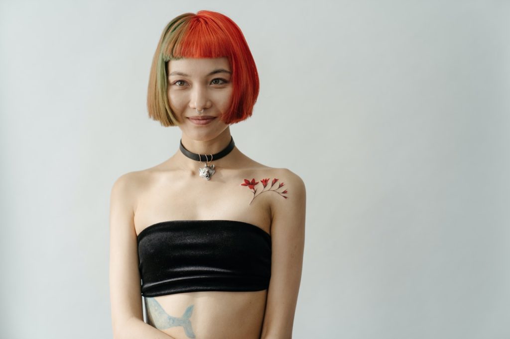asian woman model with colored hair
