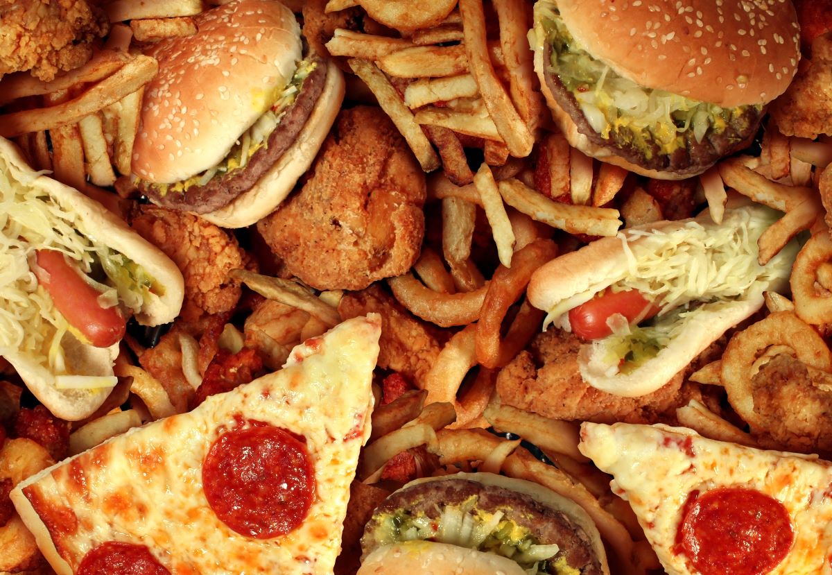 fast food concept burger fries pizza