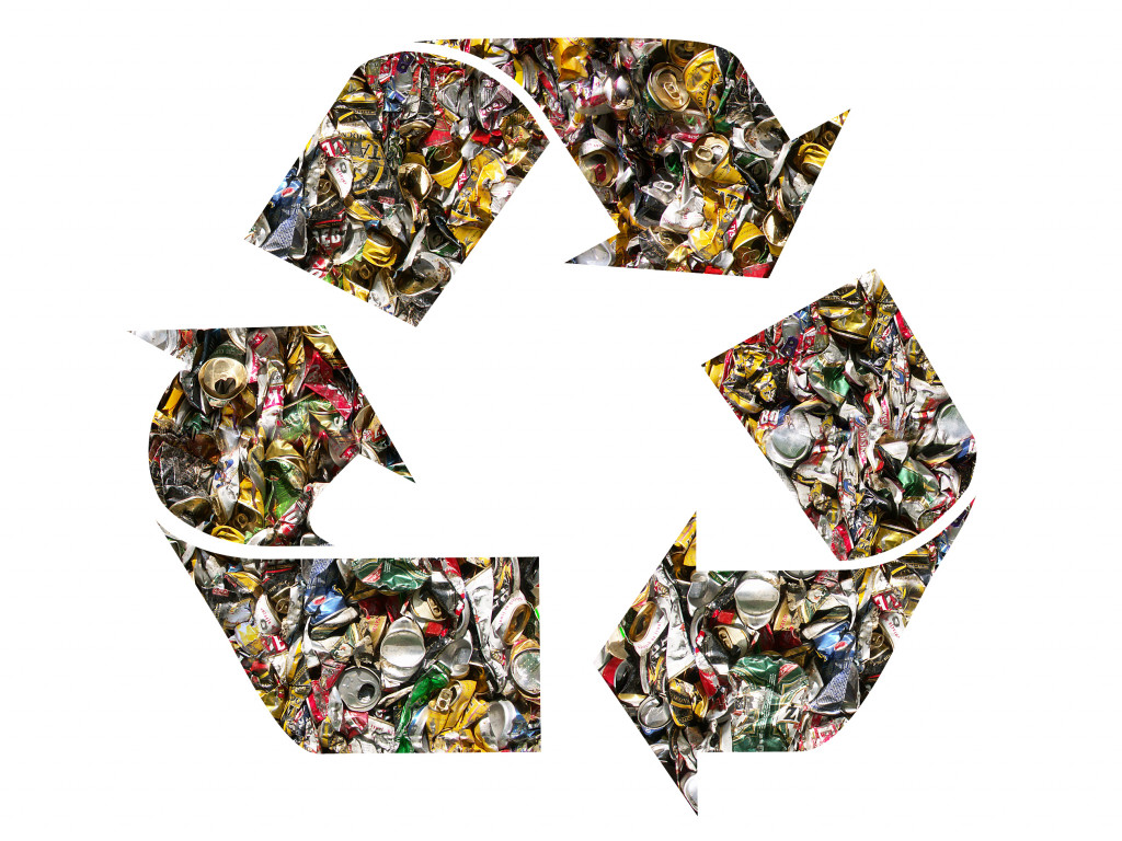 Recycling symbol filled in with waste