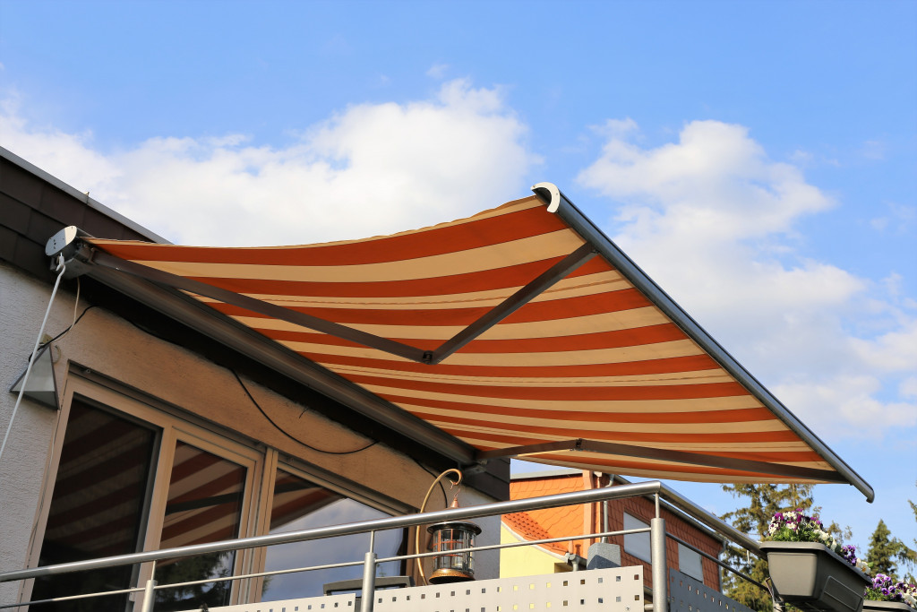 Awning covering the patio of a house.