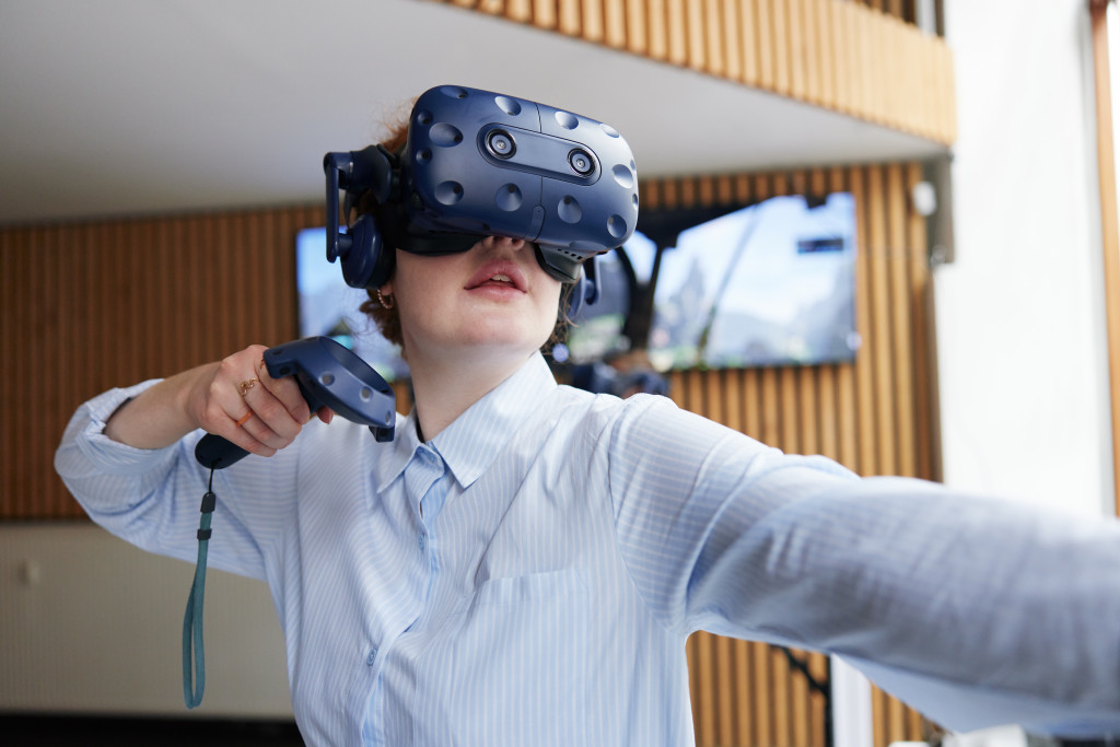 A person experiencing virtual reality